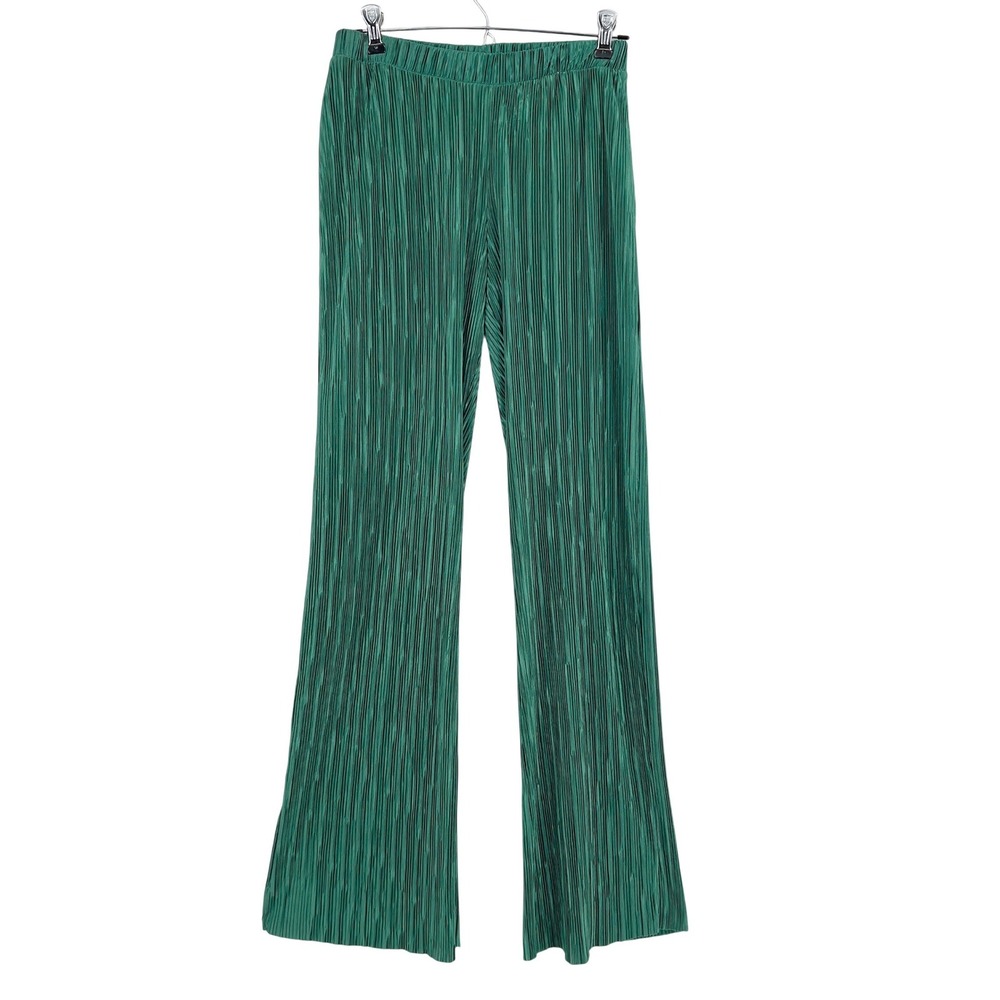 Zara Womens Plisse Wide Leg Palazzo Pants Emerald Green Pleated High Rise S